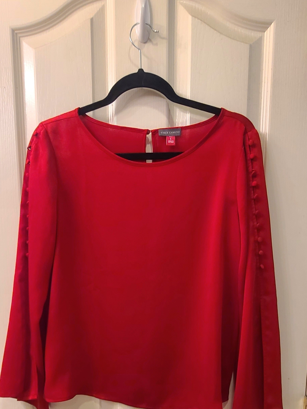 Vince Camuto Bright Red Long-Sleeve Button-Trim Top